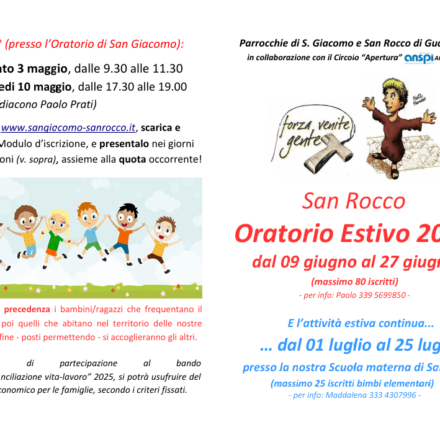 Oratorio Estivo 2025 (dal 9 al 27 giugno) – Attività estiva “extra” 2025 (dal 1 al 25 luglio) – A SAN ROCCO
